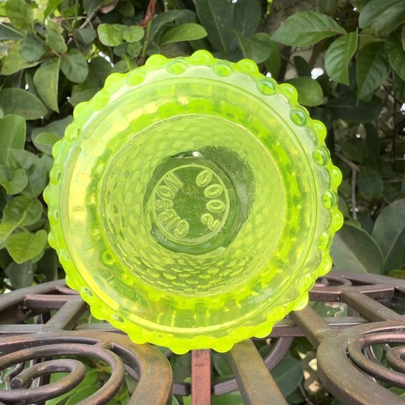 Fenton Topaz Jack in The Pulpit Opalescent Vaseline Hobnail Vase 6.5” GLOWS - Picture 8 of 8